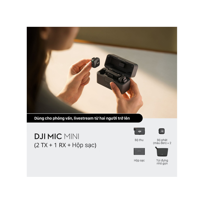 Microphone DJI Mic Mini (2TX + 1RX + Hộp Sạc) - Chính hãng Microphone DJI Mic Mini (2TX + 1RX + Hộp Sạc) - Chính hãng