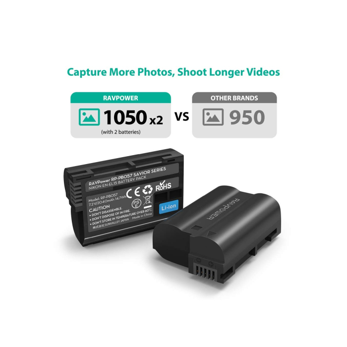 Bộ 2 pin và sạc kép RAVPower RP-BC057 for Nikon - Chính hãng (EN-EL15) Bộ 2 pin và sạc kép RAVPower RP-BC057 for Nikon - Chính hãng (EN-EL15)