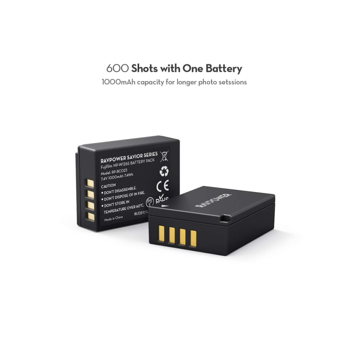 Bộ 2 pin và sạc kép RAVPower RP-BC023 for Fujifilm - Chính hãng (NP-W126S) Bộ 2 pin và sạc kép RAVPower RP-BC023 for Fujifilm - Chính hãng (NP-W126S)