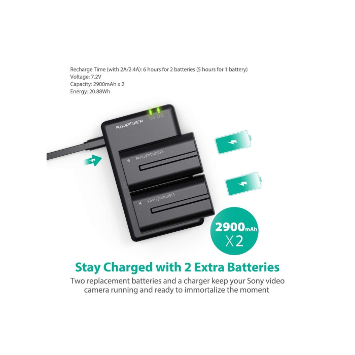 Bộ 2 pin và sạc kép RAVPower RP-BC006 for Sony - Chính hãng (NP-F550) Bộ 2 pin và sạc kép RAVPower RP-BC006 for Sony - Chính hãng (NP-F550)