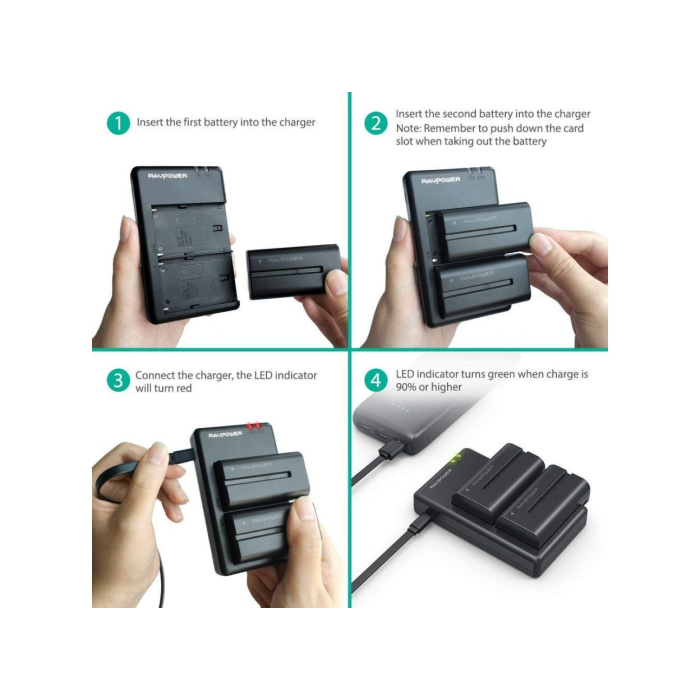 Bộ 2 pin và sạc kép RAVPower RP-BC006 for Sony - Chính hãng (NP-F550) Bộ 2 pin và sạc kép RAVPower RP-BC006 for Sony - Chính hãng (NP-F550)