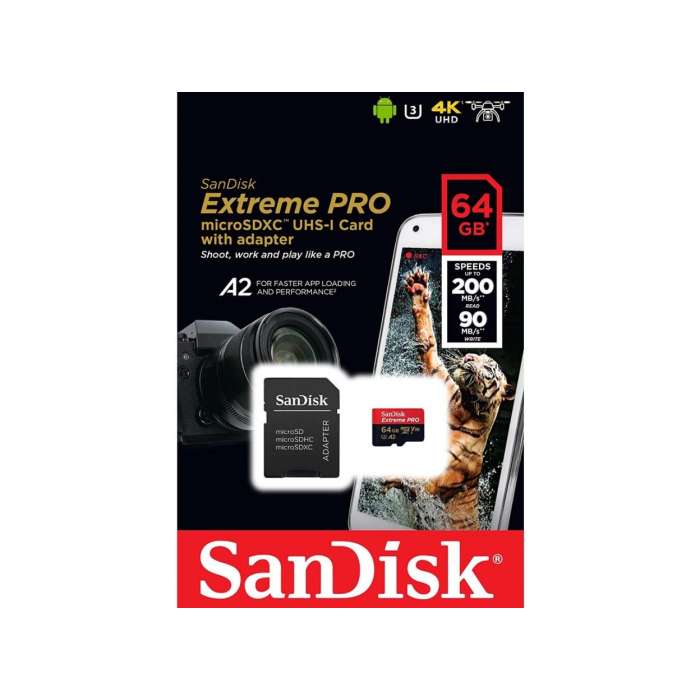 Thẻ nhớ MicroSDHC Sandisk Extreme Pro 64GB 200Mb/s Thẻ nhớ MicroSDHC Sandisk Extreme Pro 64GB 200Mb/s