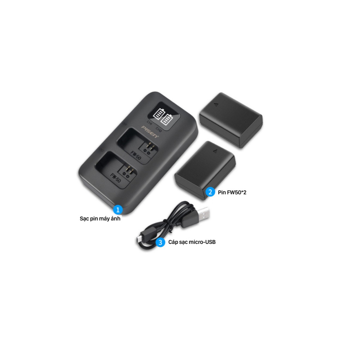 Bộ 2 pin & sạc Pisen NP-FW50 dùng cho Sony - Chính hãng Bộ 2 pin & sạc Pisen NP-FW50 dùng cho Sony - Chính hãng